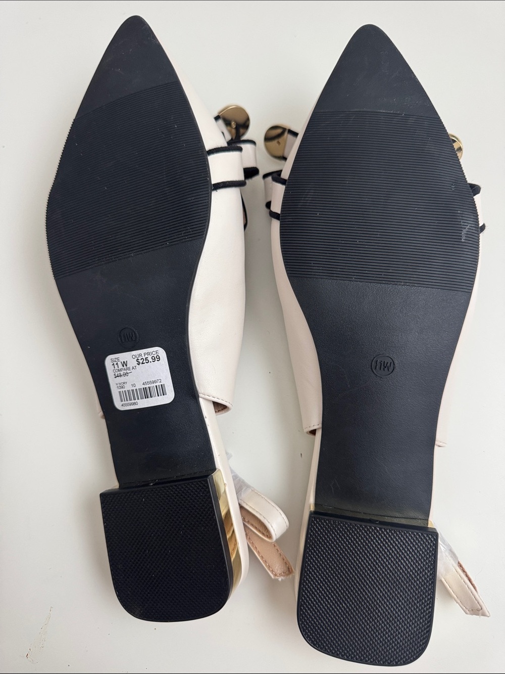 Women’s White Pointed Slingback Flats with Knot Detail - Picture 4 of 4